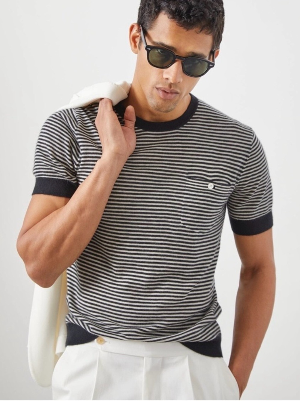 NWT Todd Snyder Premium Cashmere Pocket Tee in Black Stripe Size XL